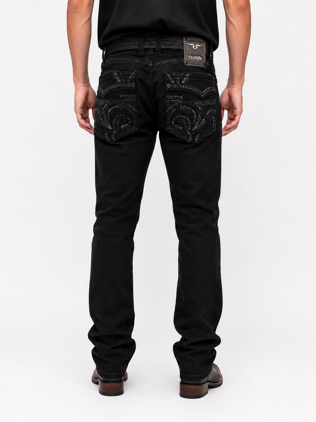 Xecondo for Men Black Embroidered Jeans