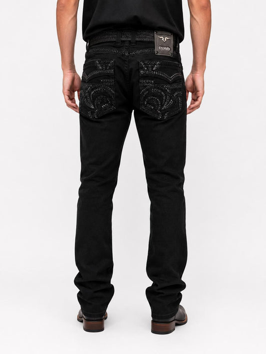 Xecondo for Men Black Embroidered Jeans