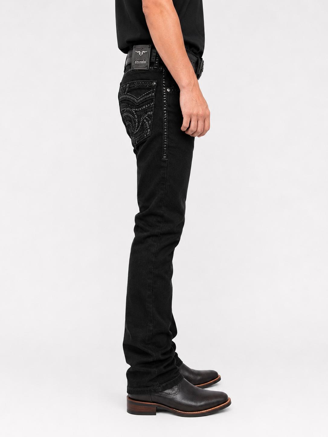 Xecondo for Men Black Embroidered Jeans
