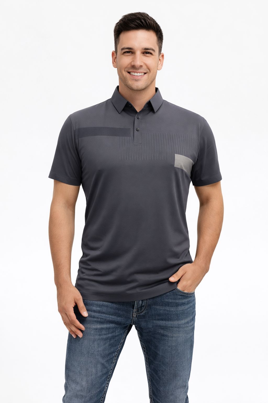 Men's Gray Fitted Polo