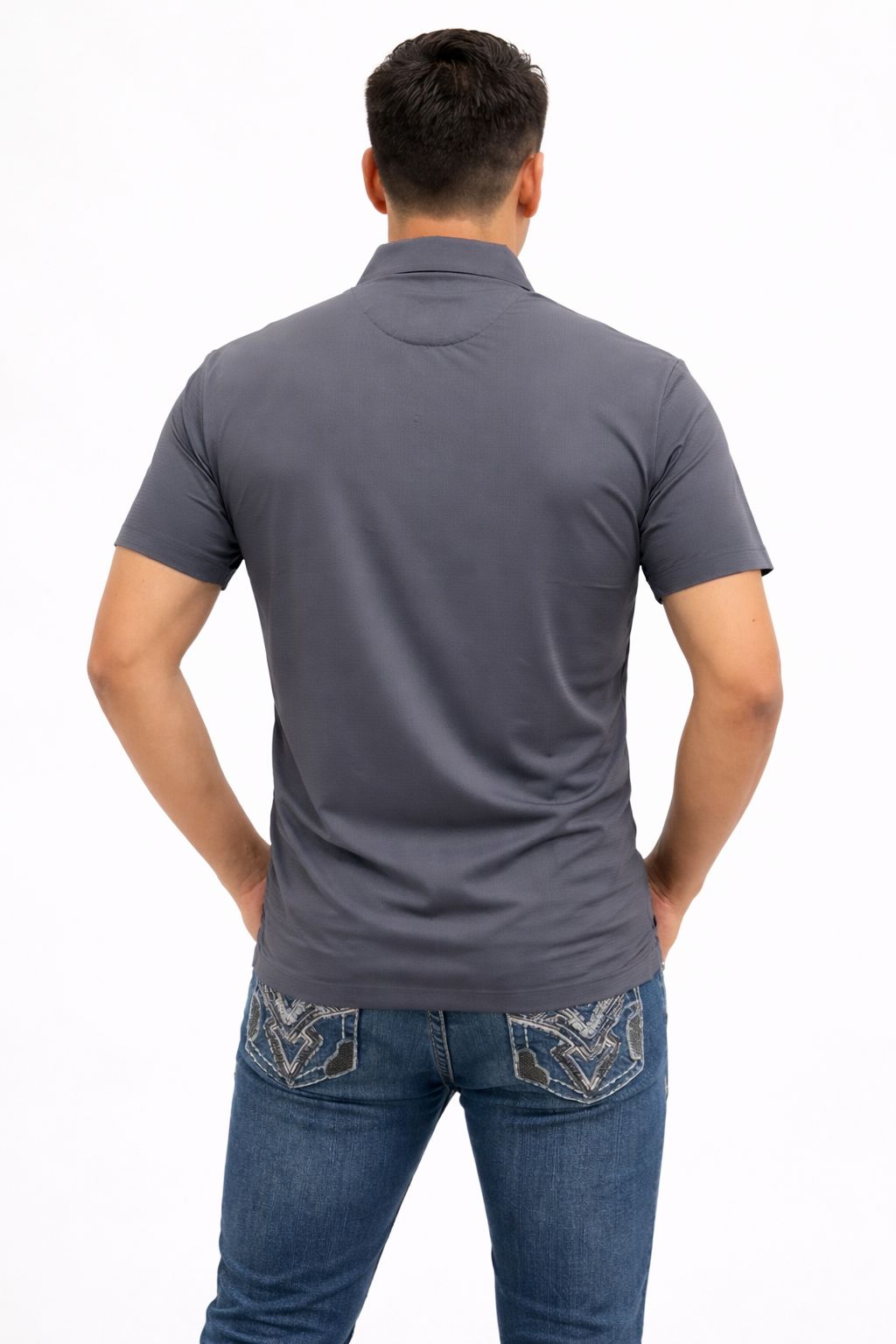 Men's Gray Fitted Polo