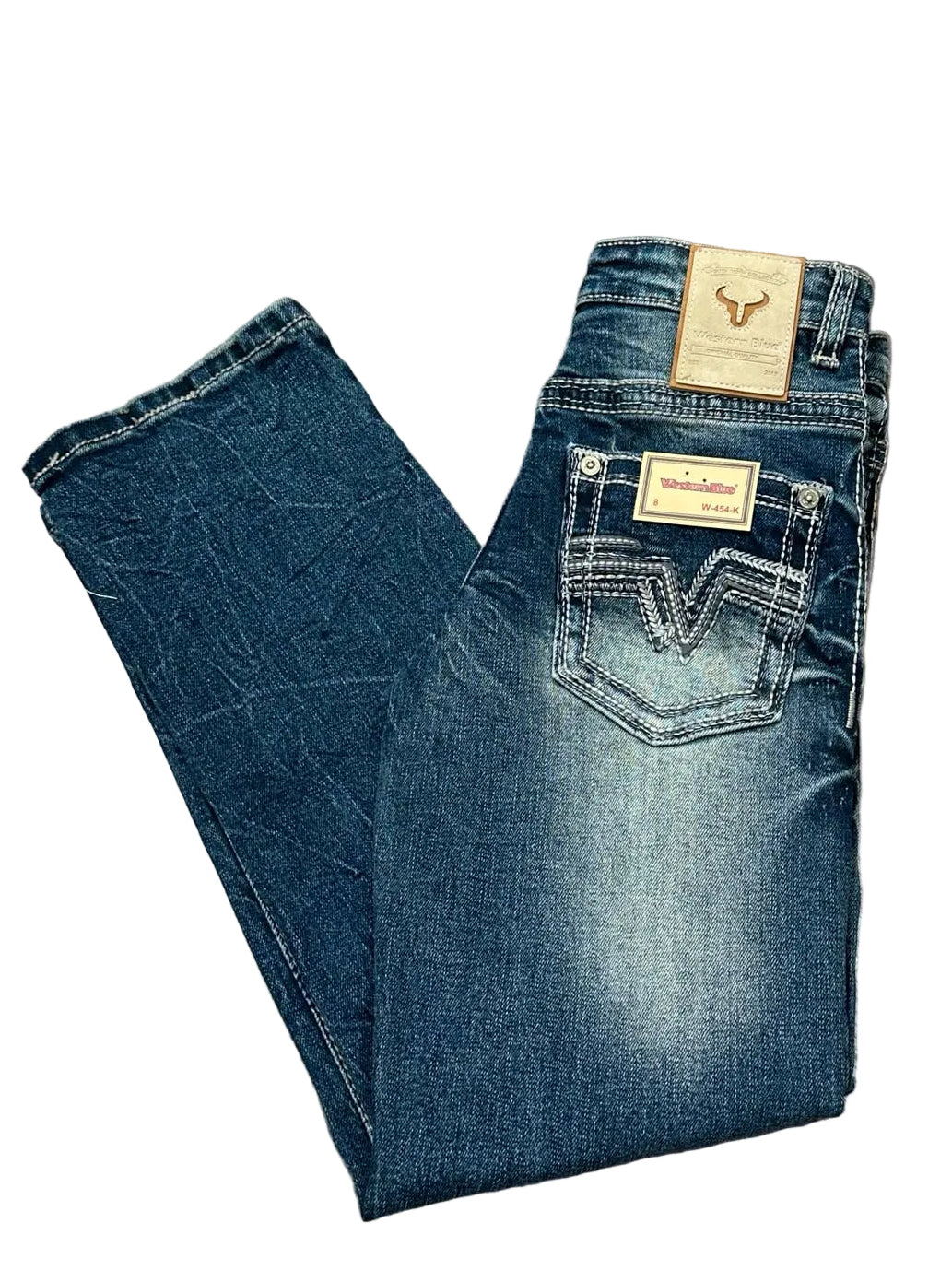 K Western Style Light Wash Jeans - Western Blue