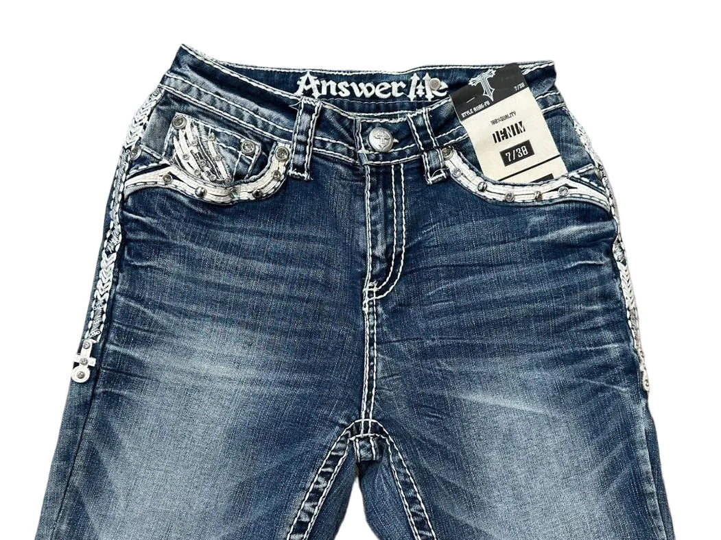 Women's Rhinestone Mid-rise Boot Cut Jeans - Answer Me (Length 30")