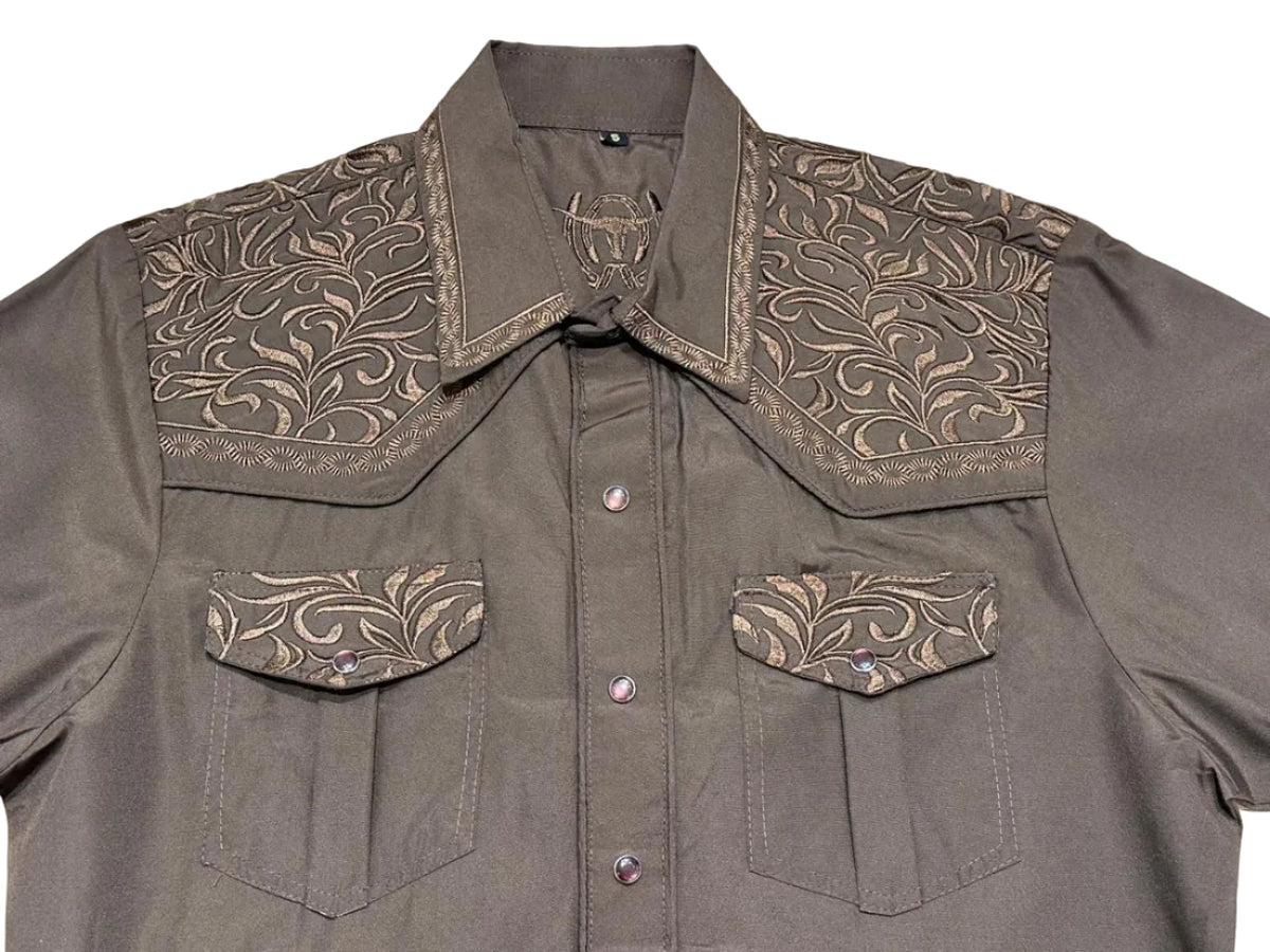 Men's Embroidered Snap Button Western Long Sleeve Shirt
