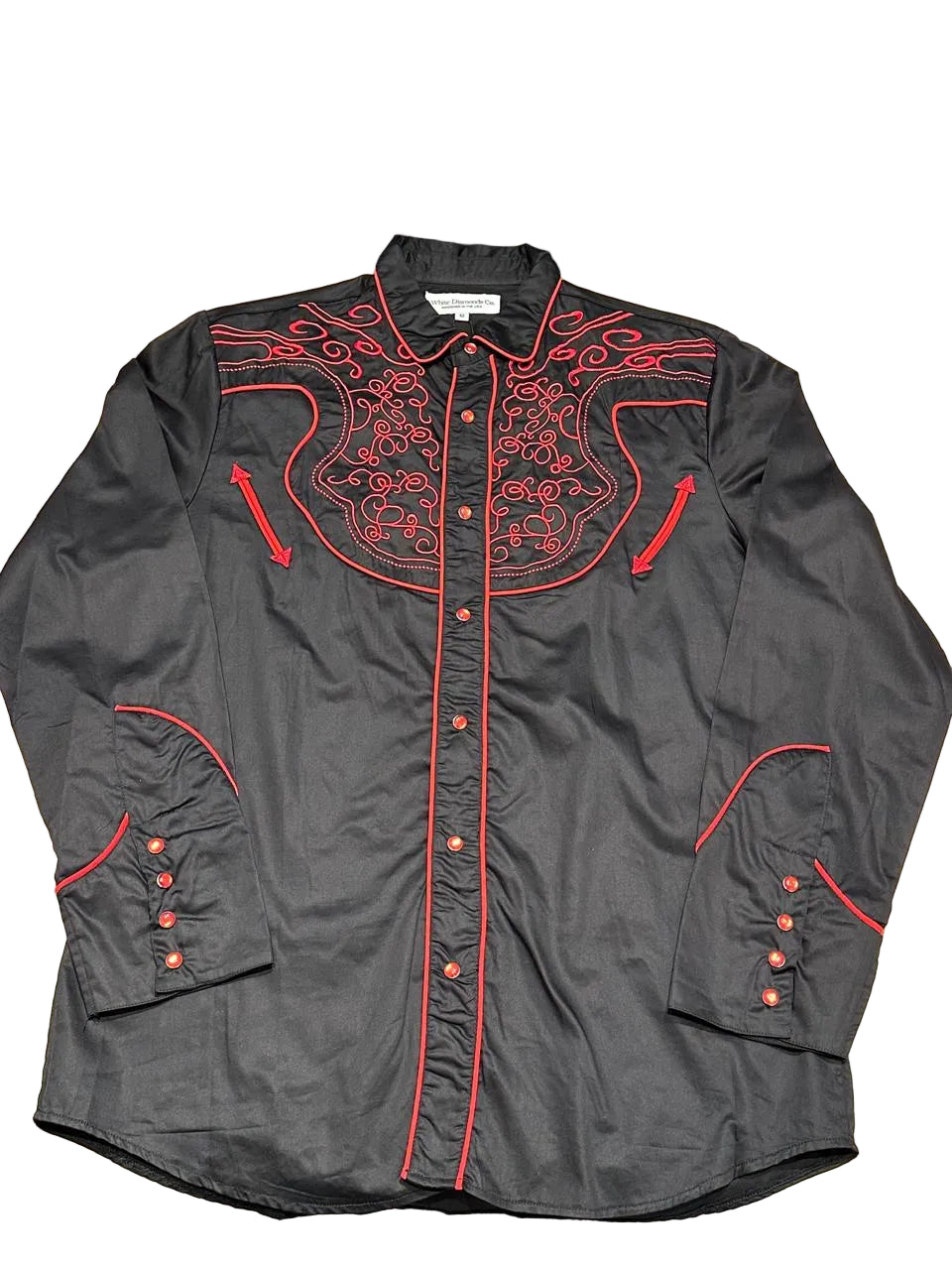 Embroidered Black Cowboy Long Sleeve Shirt - White Diamonds