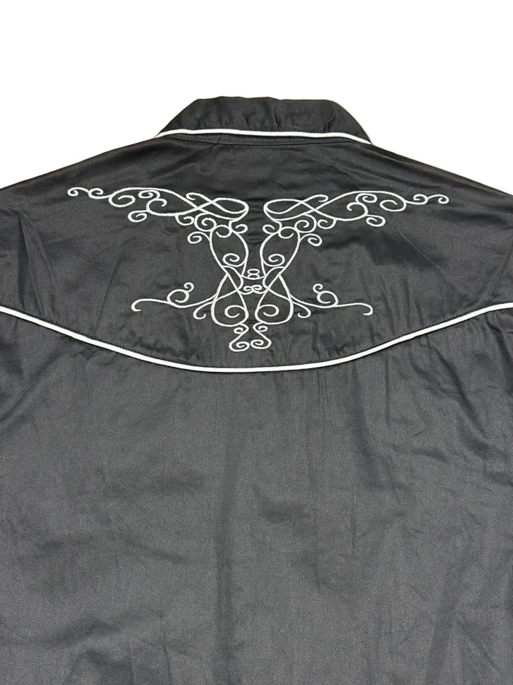 Embroidered Black Cowboy Long Sleeve Shirt - White Diamonds