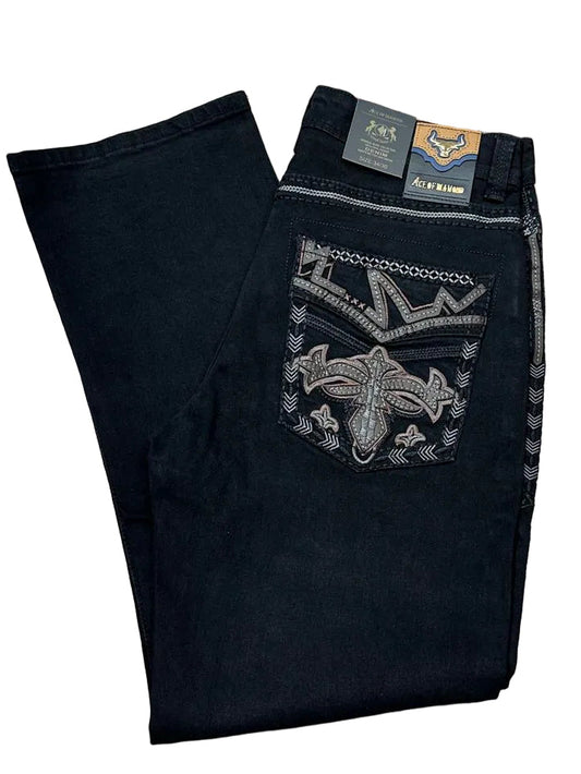 Men's Embroidered Western Jeans - Ace of Diamond