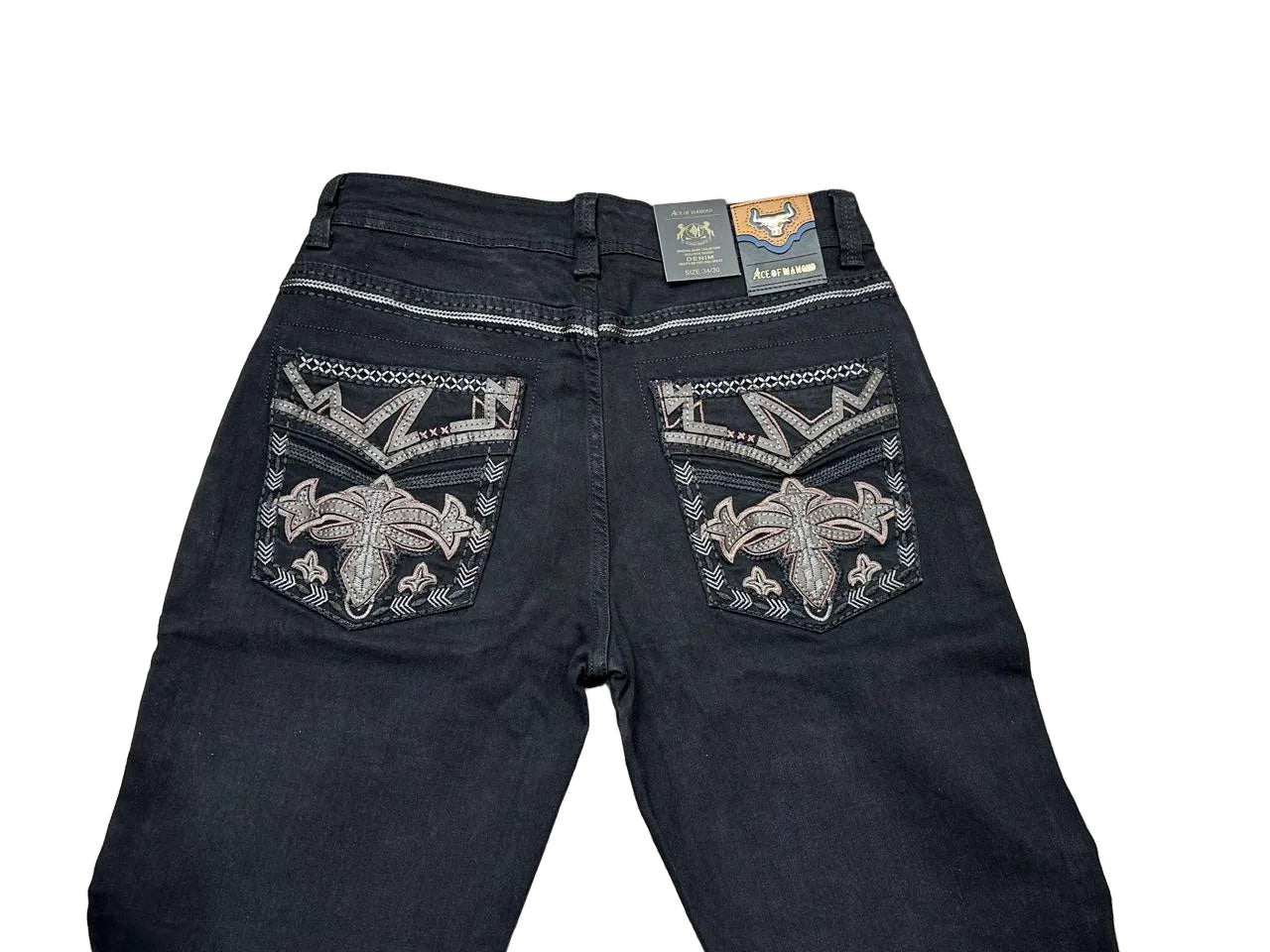 Men's Embroidered Western Jeans - Ace of Diamond