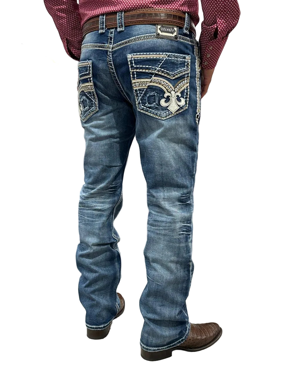 Men’s Embroidered Blue Bootcut Jeans - Xecondo
