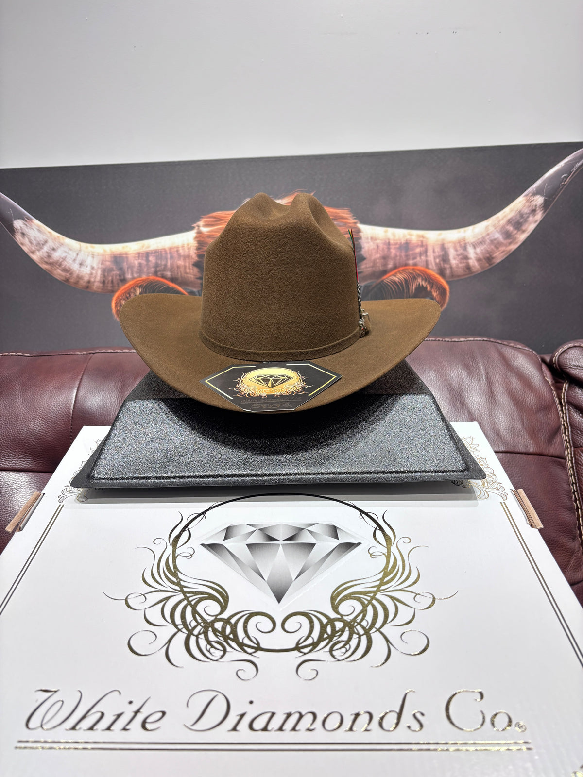 White Diamonds - 200X Sinaloa Style Cowboy felt Hat - Coffee