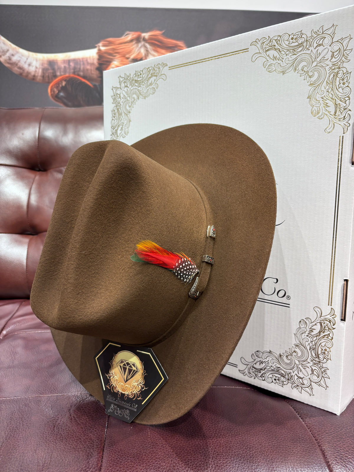 White Diamonds - 200X Sinaloa Style Cowboy felt Hat - Coffee