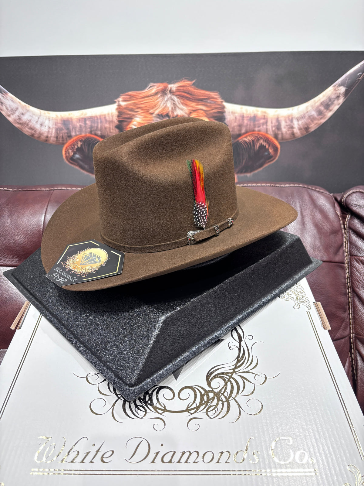 White Diamonds - 200X Sinaloa Style Cowboy felt Hat - Coffee