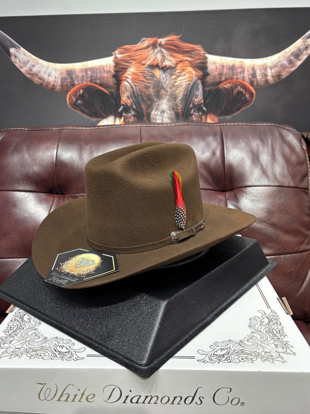 White Diamonds - 200X Sinaloa Style Cowboy felt Hat - Coffee