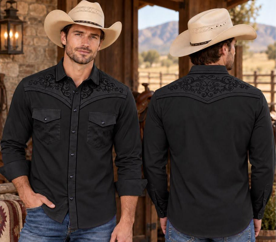 Men's Embroidered Snap Button Western Long Sleeve Shirt
