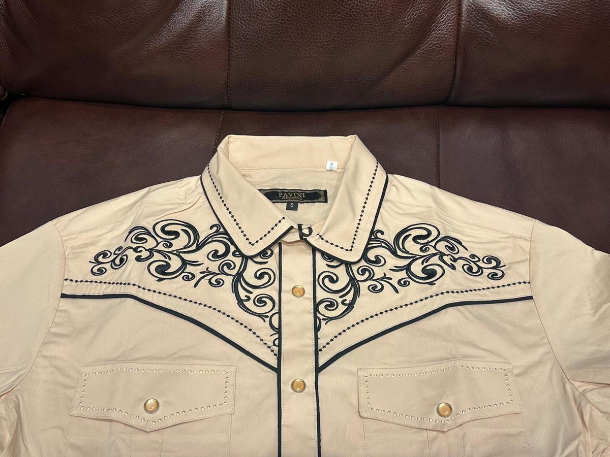 Men's Embroidered Snap Button Western Long Sleeve Shirt