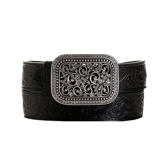 Ariat Ladies Black Floral Embossed Buckle Belt