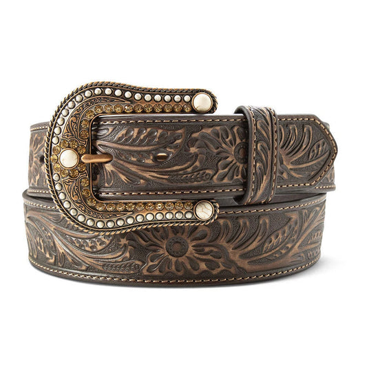 Ariat Ladies Belt 1 1/2" Floral Embossed Brown